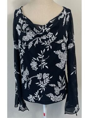 Jkara Black Beaded Cowl Neck Long Sleeve Blouse